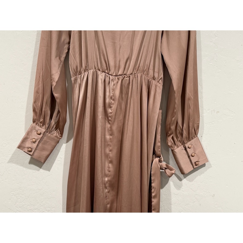 Baltic Born Katya High-Low Wrap Dress Champagne Taupe Satin DD2222 Small - Picture 11 of 11